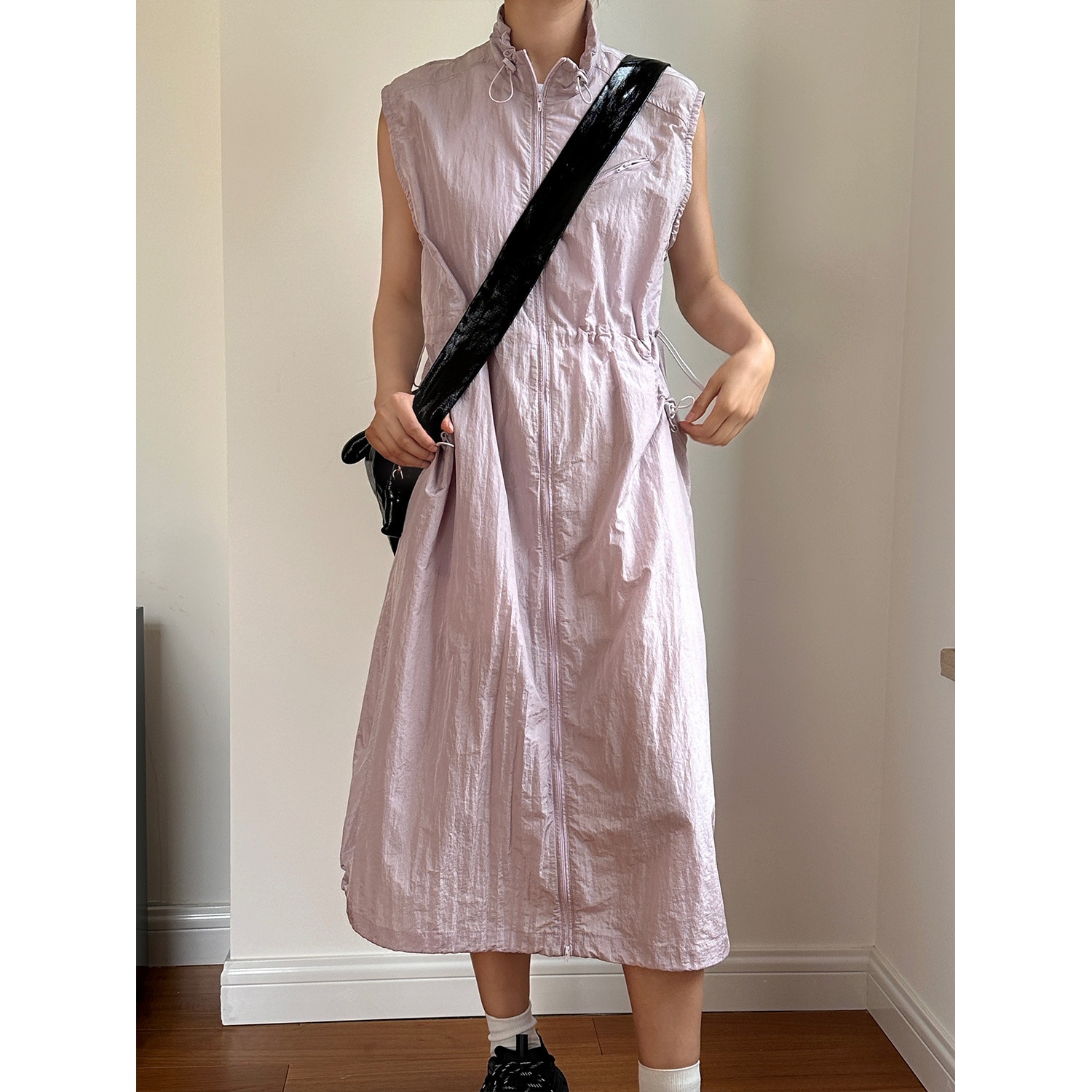 夏の韓国風アウトドア作業着ノースリーブドレス女性用ジッパー快適ロングドレス