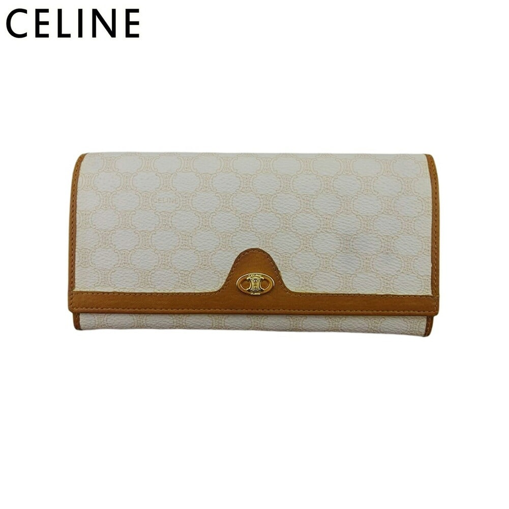 長財布 がま口 ファスナー 財布 マカダム レディース メンズ ホワイト 白 ライトブラウン ゴールド 中古