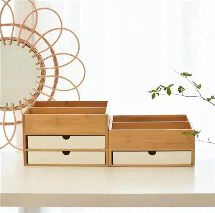 【10点セット】スタイル アロマテラピー 竹 仕切り付き 化粧品 スキンケア用品2473 引き出し 卓上 小物 ジュエリー 収納ボックス ヘッドストリング