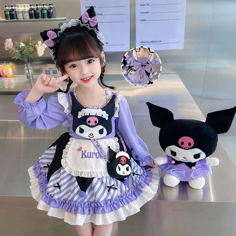 【2個買うと1個無料】【2024大人気]】子供 ワンピース 長袖 クロミちゃん かわいい風 キッズ こども 服装 ガールズ チュールワンピース アニメ 漫画 萌 グッズ 紫 可愛い コスチューム 誕生