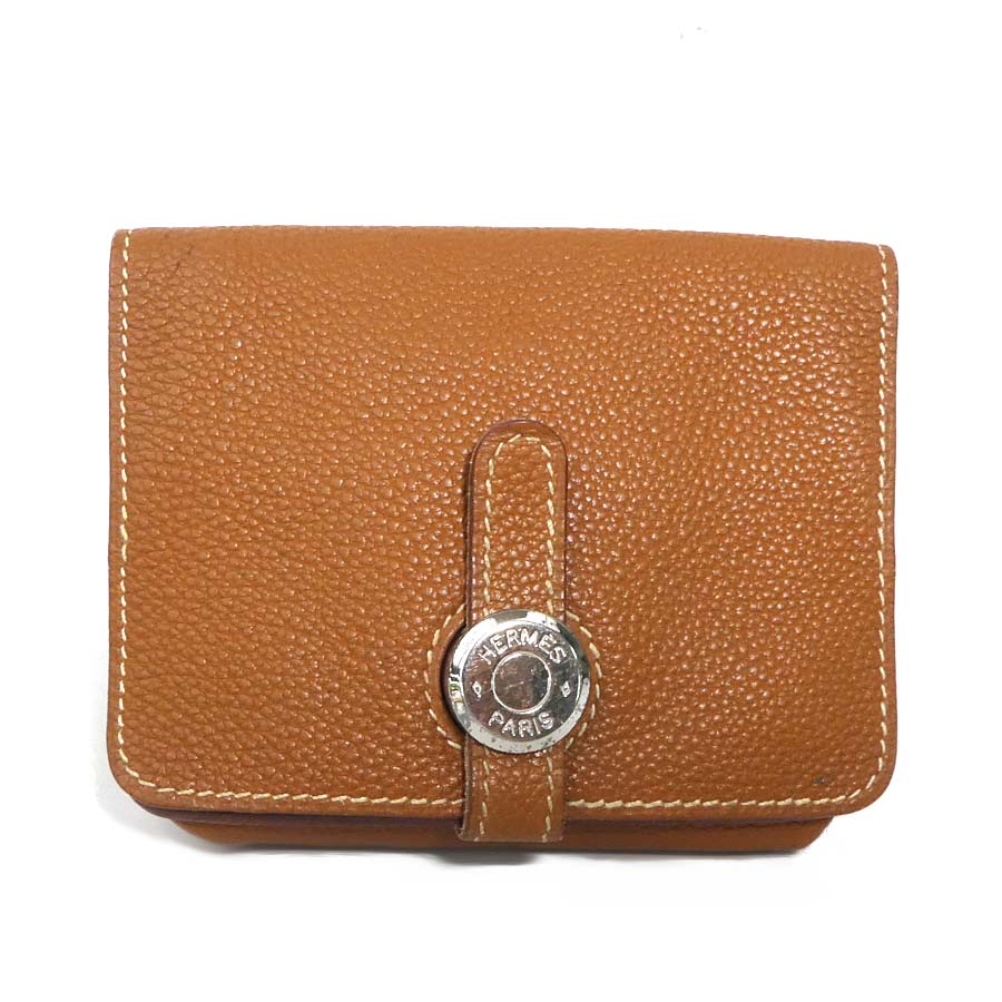 エルメス HERMES コインケース ドゴン レザー ブラウン シルバー ユニセックス e60938g