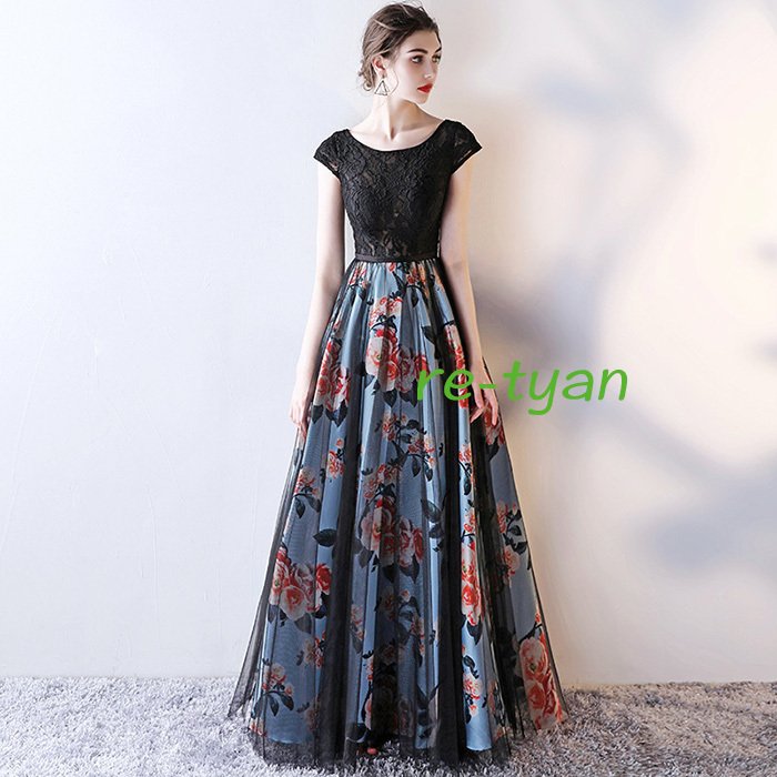 カラードレス花柄 ロングドレス イブニングドレス ウェディングドレス 安いパーティードレス 二次会 ステージ衣装 ブライダル 花嫁 20代 30代 40代 50代