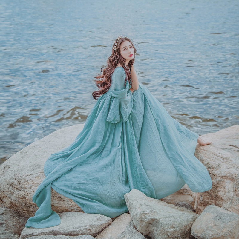 フレアワンピース ブルー ワンピース ロング ロング丈 スリム 細身 ストレート スマート かわいい