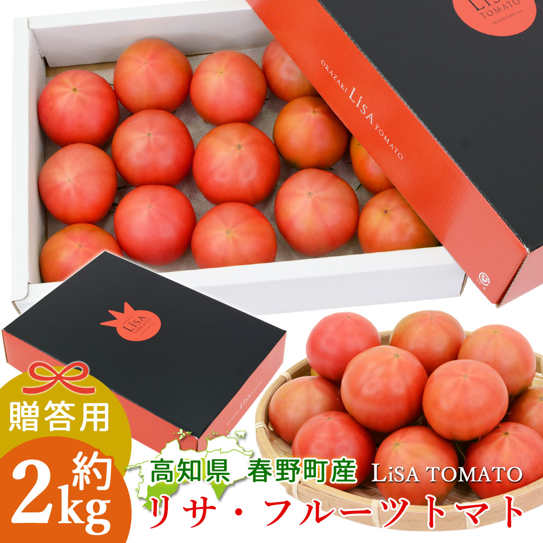 諸木直送 トマト Lisa フルーツトマト 贈答用 2箱 100日トマト 春野町 高糖度トマト 高知産 高知 糖度8度以上 高知県産 家庭用 ふるーつとまと 約2キロ
