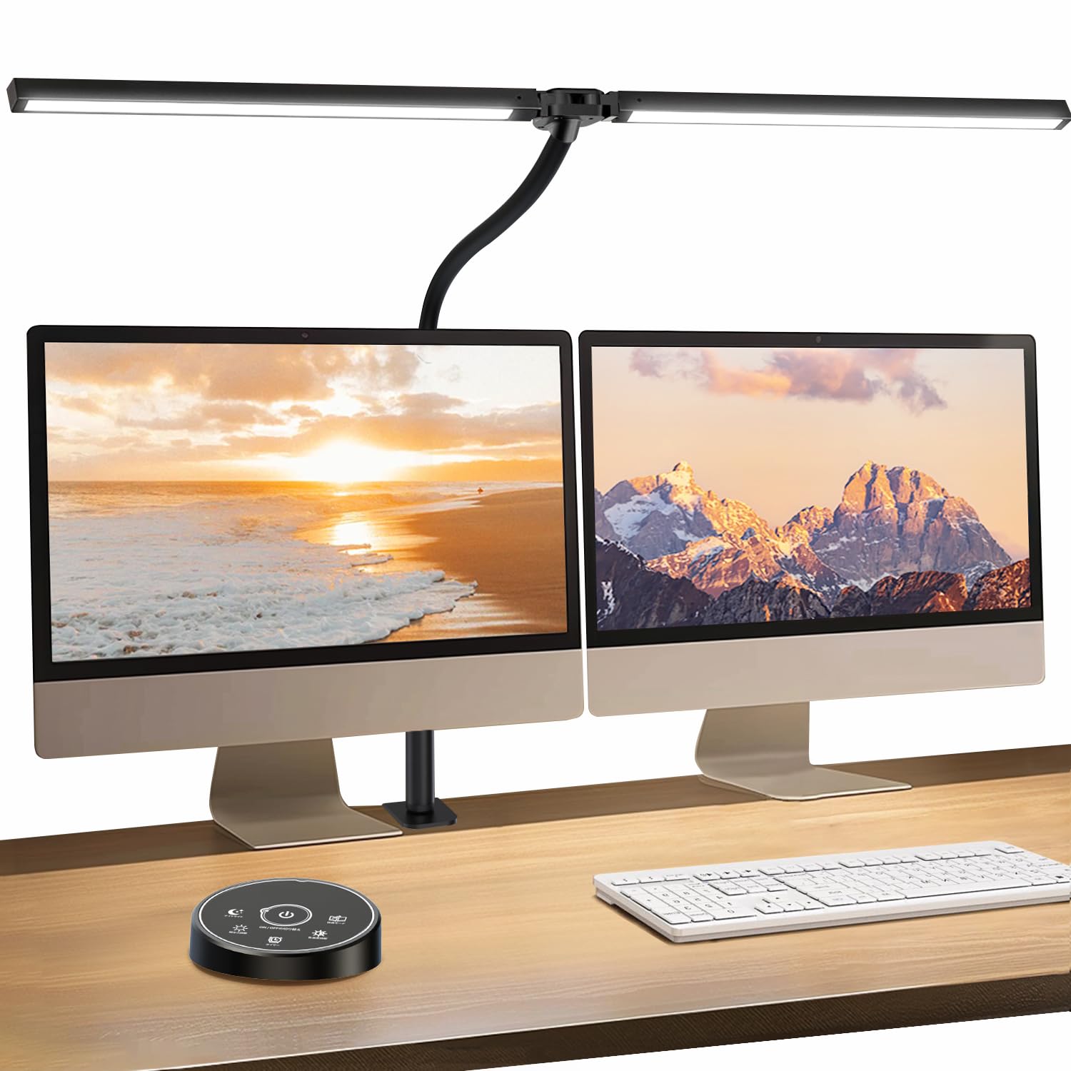 BeaNet デスクライト LED 「無線リモコン・ダブル光源・幅800mm・24W・2000Lx」 5段階調光調色 電気スタンド クランプ「PSE認証済」 幅広 スタンドライト 多角度調節 卓上ライ