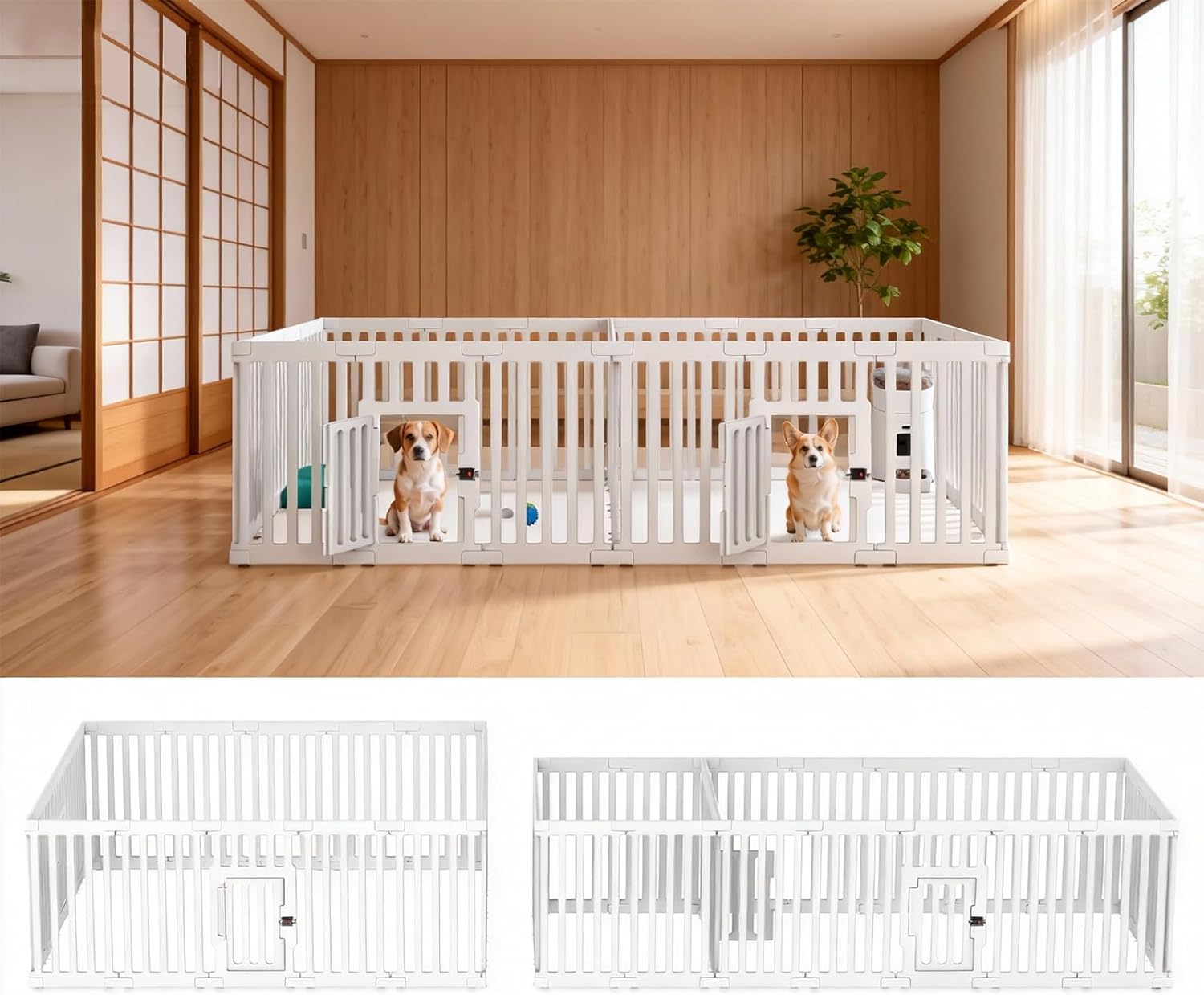 高さ65cm ドア付き 脱走防止 工具不要で組立可能 自由にレイアウトできる 小中型犬用 室内ペットフェンス 27枚セット 日本語説明書付き
