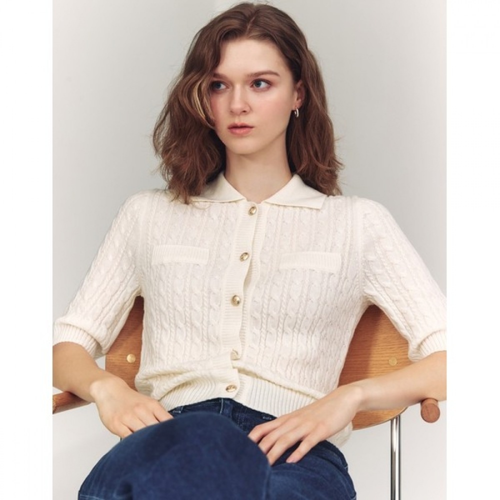 (ヘッジズレディース) 24FW ベビーケーブルショートスリーブカーディガンクリーム HSSW4C701CR