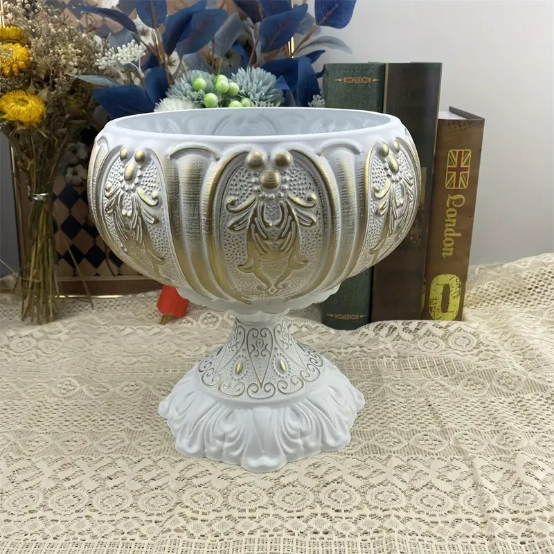 フラワーポット ヨーロピアン ヴィンテージ調 ホワイト ゴールド 金属 彫刻 お洒落 植木鉢 植木鉢 花瓶 フラワーベース インテリア ホームデコ 4-7