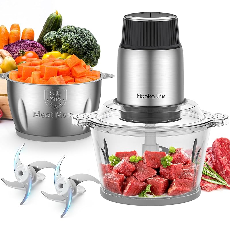 【国内即発】MOOKA LIFE フードプロセッサー 小型【2L大容量 & 2種類ボウル】1台5役(刻む・混ぜる・ミンチ・ペースト・すり身) 500Wハイパワー 2段階スピード 4枚刃 フードチョッパ 5,467円
