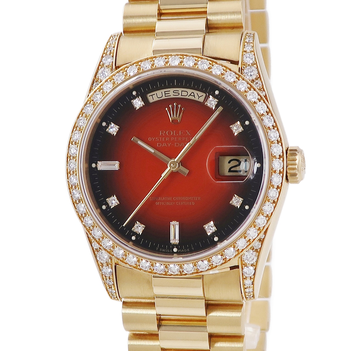 デイデイト 36 18388A S番 自動巻き メンズ S番 K18YG無垢 純正ダイヤ レッドグラデーション トリチウム 3年保証