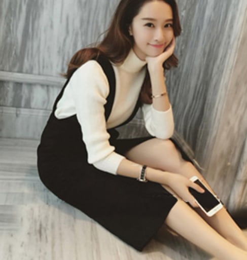 ブラックタイトジャンバースカート スカート ボトムス ミモレ丈 スリム タイト 細身 ストレート Iライン スリット 爽やか 大人スタイル かわいい 大人可愛い きれいめ シンプル カジュアル 大人