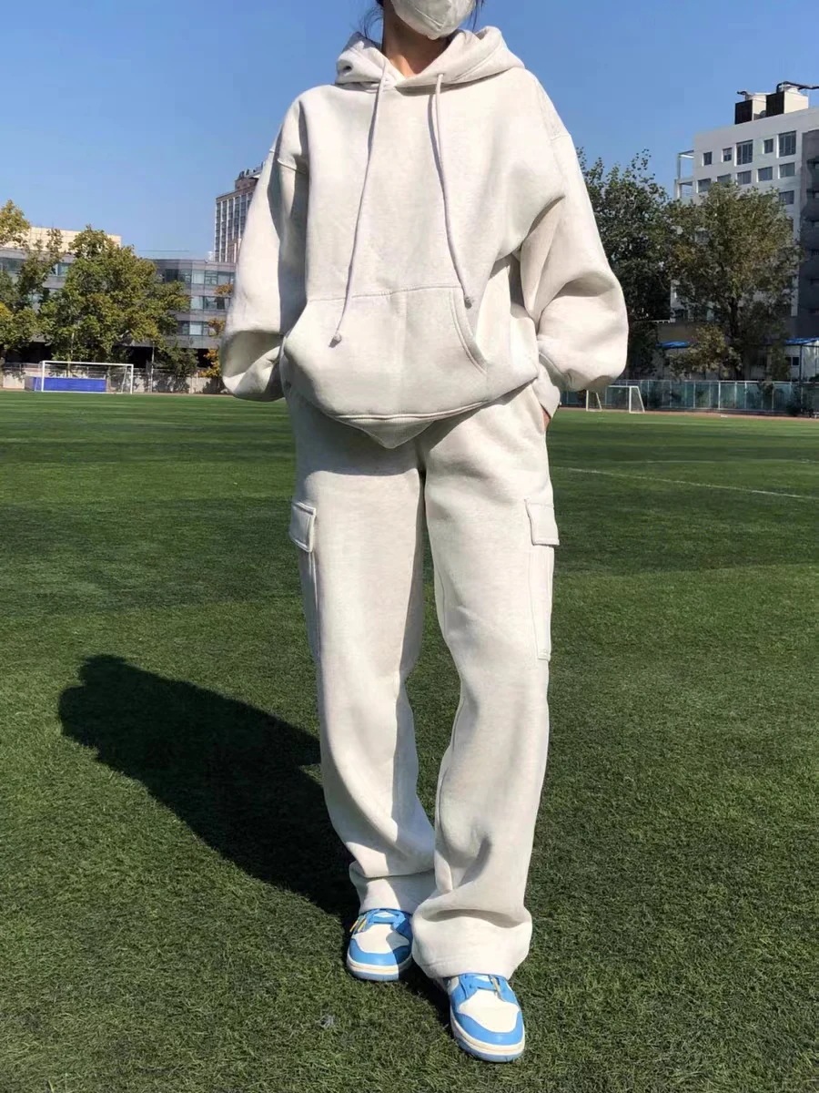 秋冬 新作 2点セット選べる2タイプ 厚手 裹起毛 長袖フード付きトパーカーレーナーロングパンツレディースかわいい きれいめ サイズ 大人可愛いゆったりファッション系コーデ衣装丈上下シルエットブル