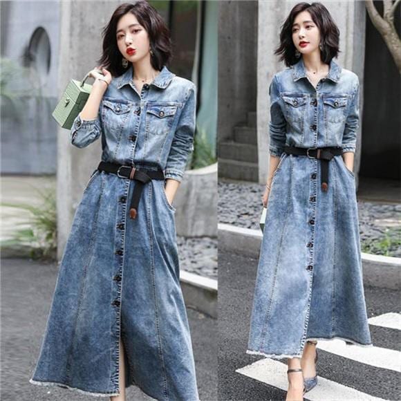 デニムワンピースロングマキシ丈大人レディースデニムマキシ丈ワンピースシャツワンピース大きいサイズデニムシャツ大きいサイズ