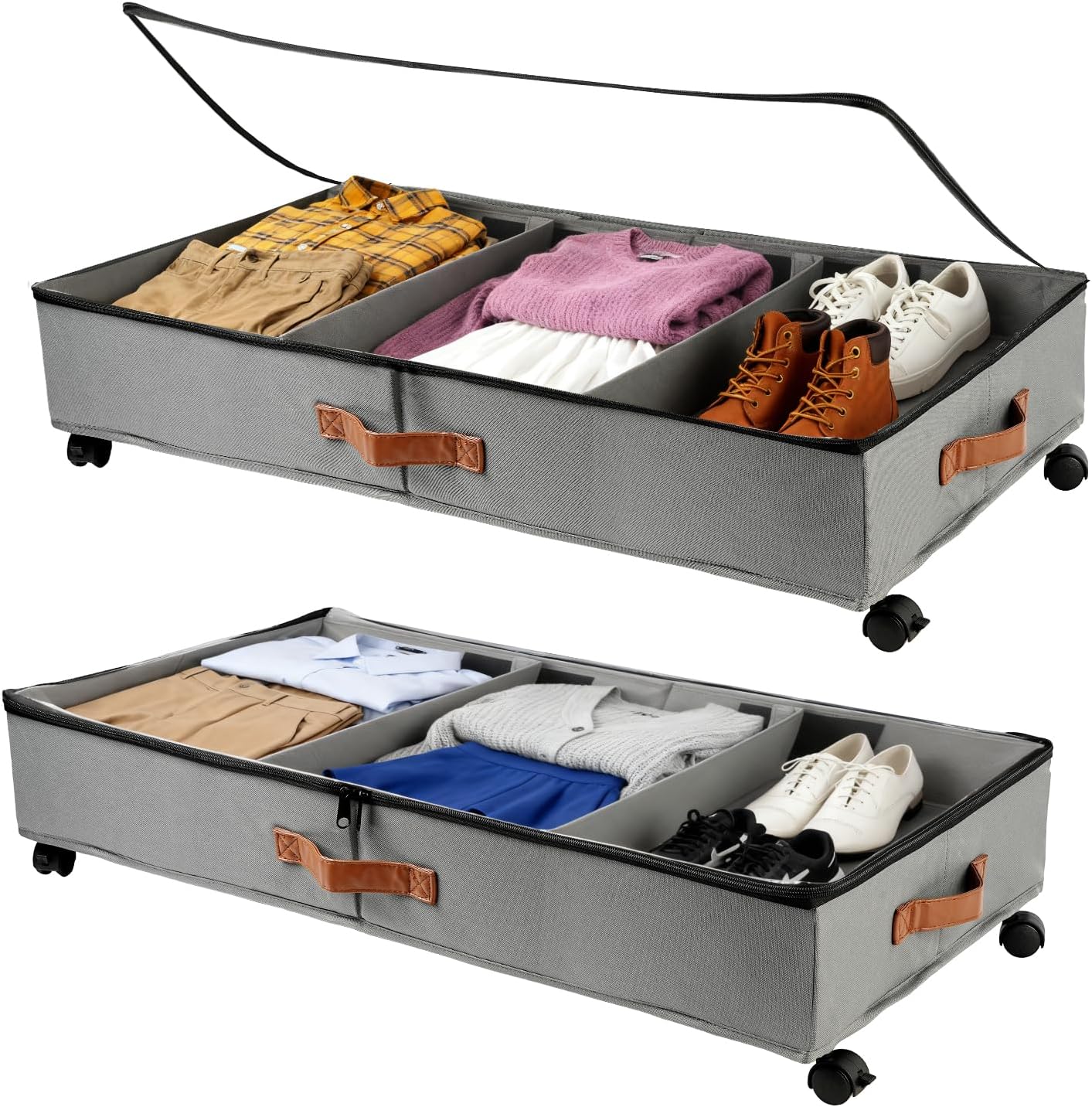 ベッド下収納ケース キャスター付き 折りたたみ 蓋付き 組立簡単 防塵 防カビ 防湿 無臭 半透明 大容量 衣類 着物 布団 小物 幅76x奥行41x高さ17cm グレー 2個セット