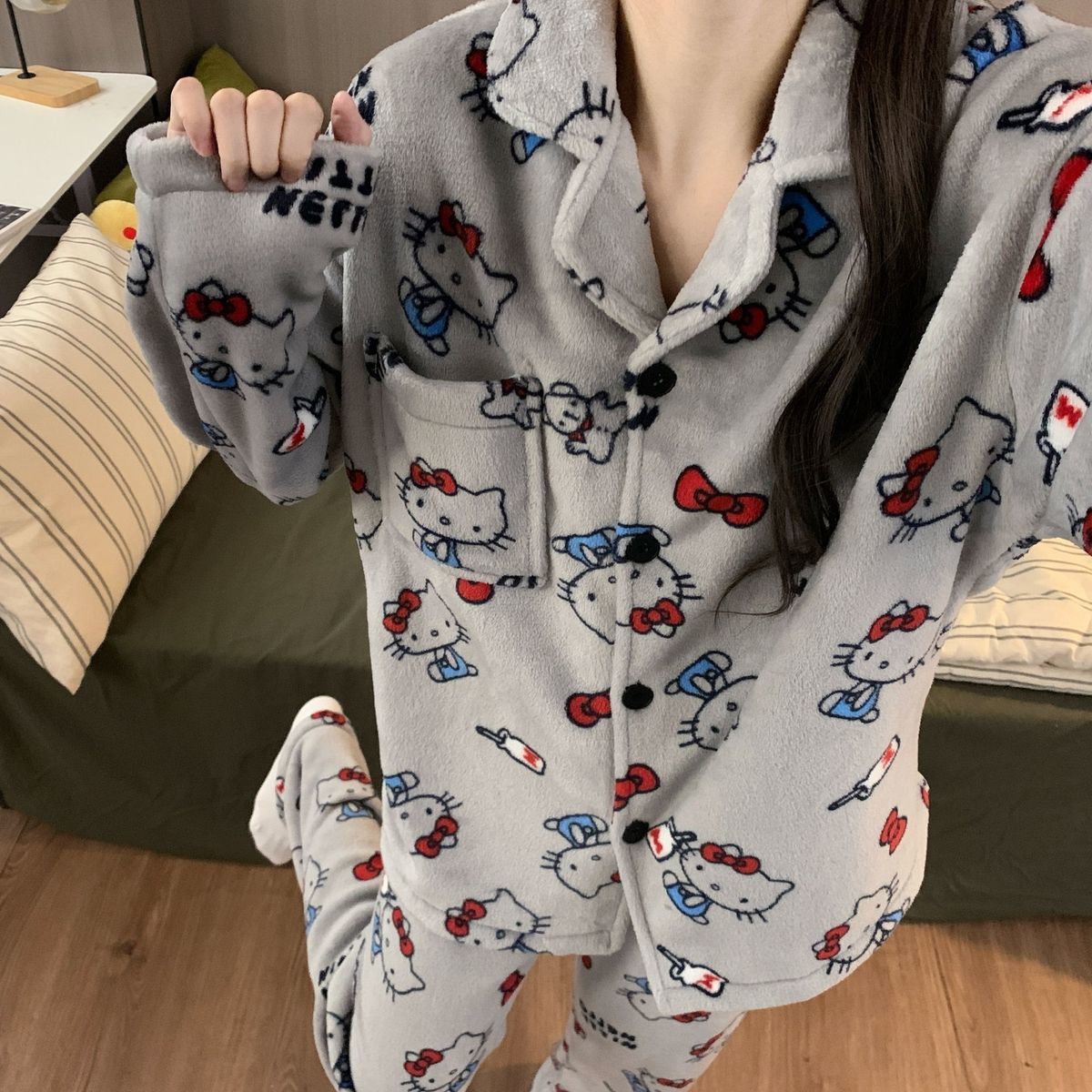 6種類選べる 韓国 キティ パジャマ ロングパジャマ パジャマ ルームウェア サンリオです マイメロディ シナモロール 可愛いです 厚手ルームウェア キティ パジャマ もこもこ 4,792円