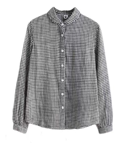 学生風 トップス シャツ 袖あり 長袖 襟付き ストレート 綿 シンプル カジュアル かっこいい メンズライク ボーイッシュ クール 爽やか 清潔感 無地 格子柄 春 秋 10代 20代 30代