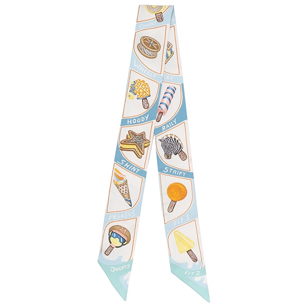 エルメス HERMES スカーフ ツイリー シルク アクア×オレンジ×ジョーヌ 【FUNNY ICE CREAM/ファニーアイスクリーム】 【箱】【中古】