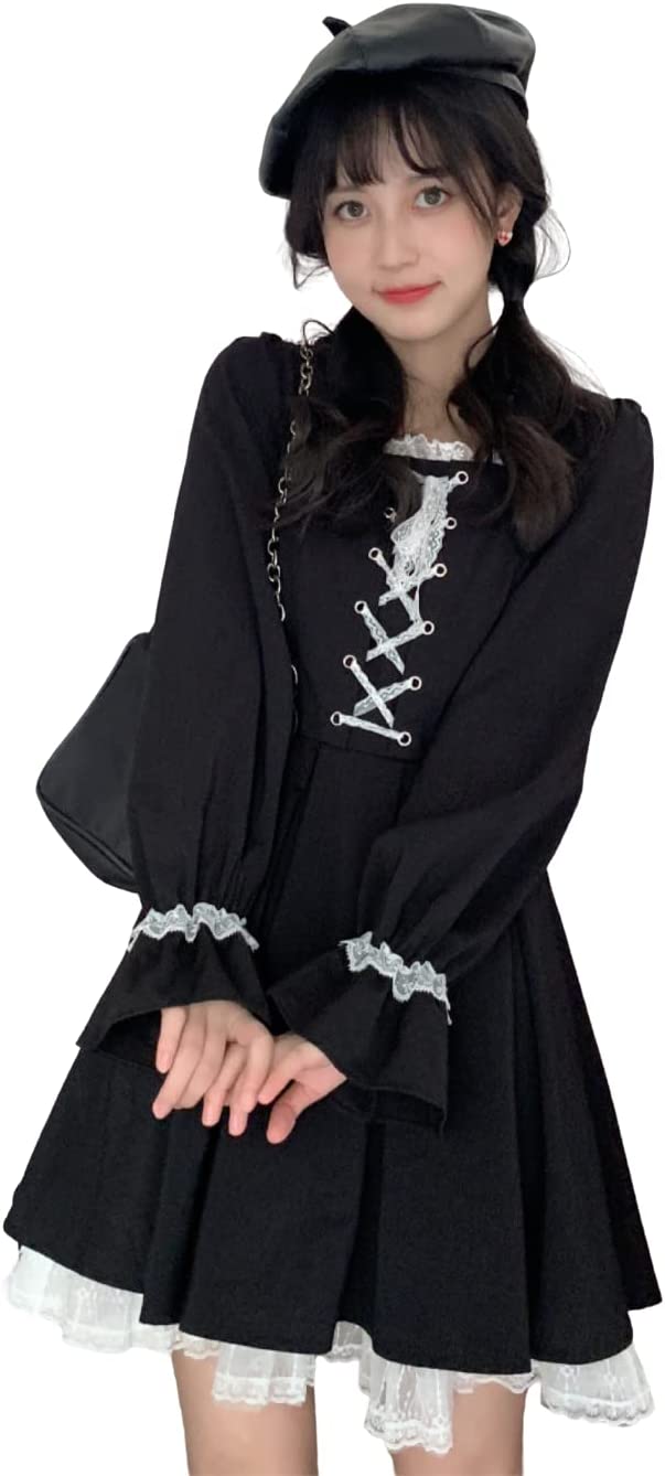 Lady Lazy ゴスロリ 長袖 ワンピース ゴシック ドレス レース シンプル ロリ 大きいサイ