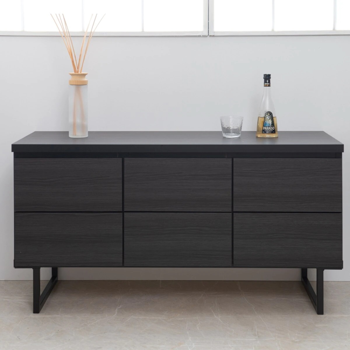 キャビネット スクエアキャビネット 引出し ロータイプ 幅106cm 収納棚 リビング収納 シェルフ ラック 木目調 サイドボード 日本製 収納 家具 扉付き 棚 スクエア シンプル ブラック 国産