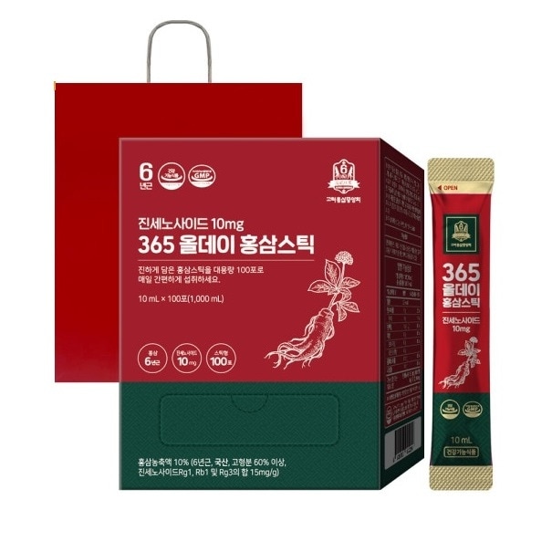365 オールデー 紅参スティック ジンセノサイド 10mg 100包+ショッピングバッグ