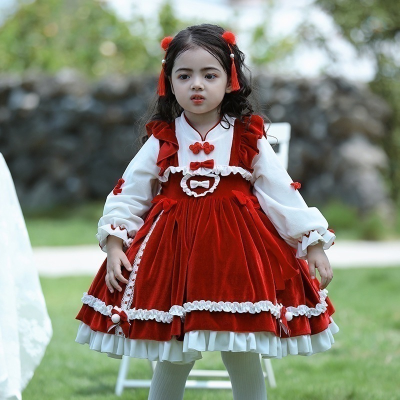 冬用プリンセスワンピース スエード素材 正月用ドレス 誕生日パーティードレス 子供用 ロリータ ハロウィン クリスマス