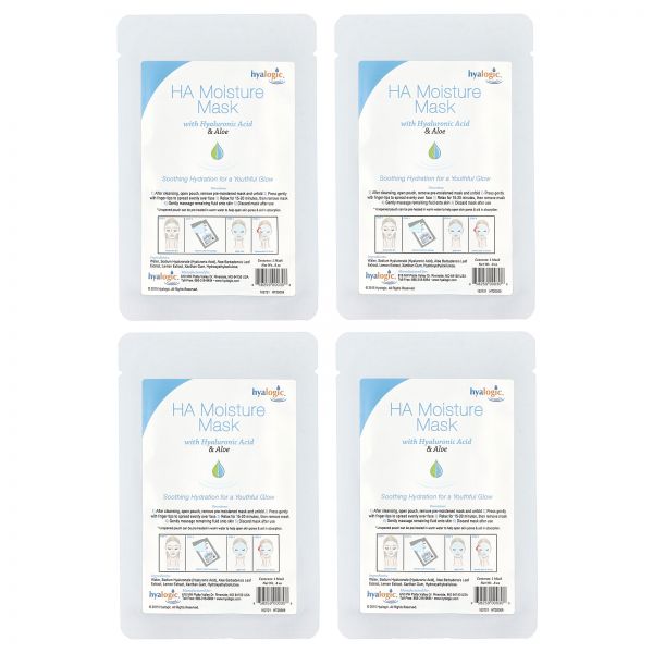 , HA Moisture Beauty Mask with Hyaluronic Acid & Aloe, Fragrance Free, 4 Masks, 0.8 oz Each