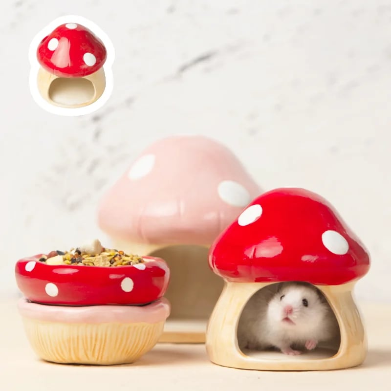 セラミックスモールペットボウルマッシュルームハウスハンスターケージハンスターウサギフェレットラットチャイナチラヘッジホッグペット製品キュート2022
