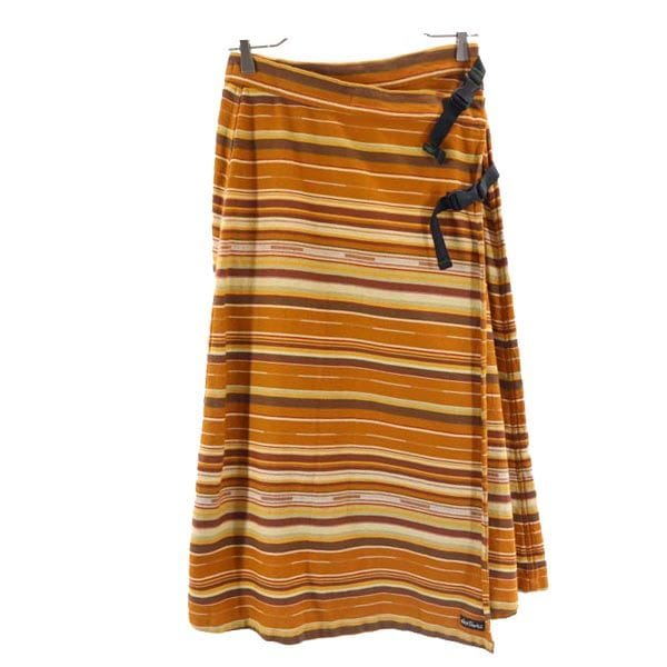 ボーダー ミモレ丈 ラップスカート ONE ブラウン系 ロゴ レディース