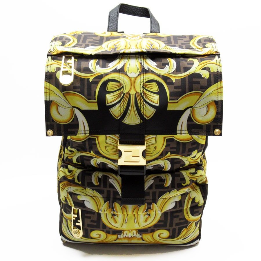 フェンディ FENDI リュック x VERSACE FENDACE ナイロン ブラウン/ゴールド/ブラック メンズ w0535g