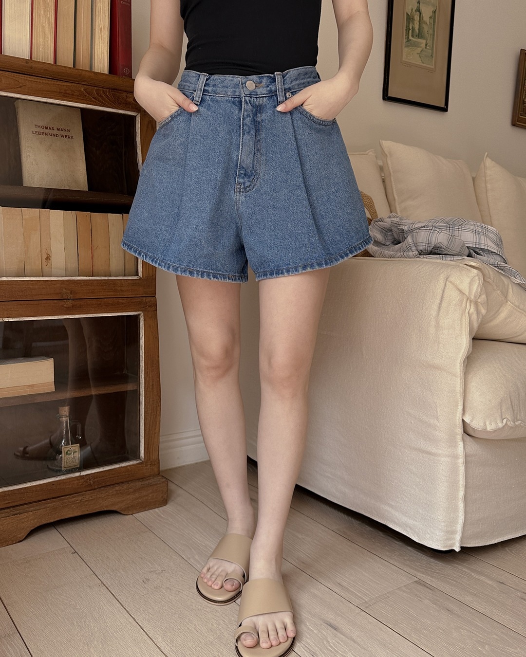 ワンピースピンタックデニムショートパンツ韓国ファッション レディース