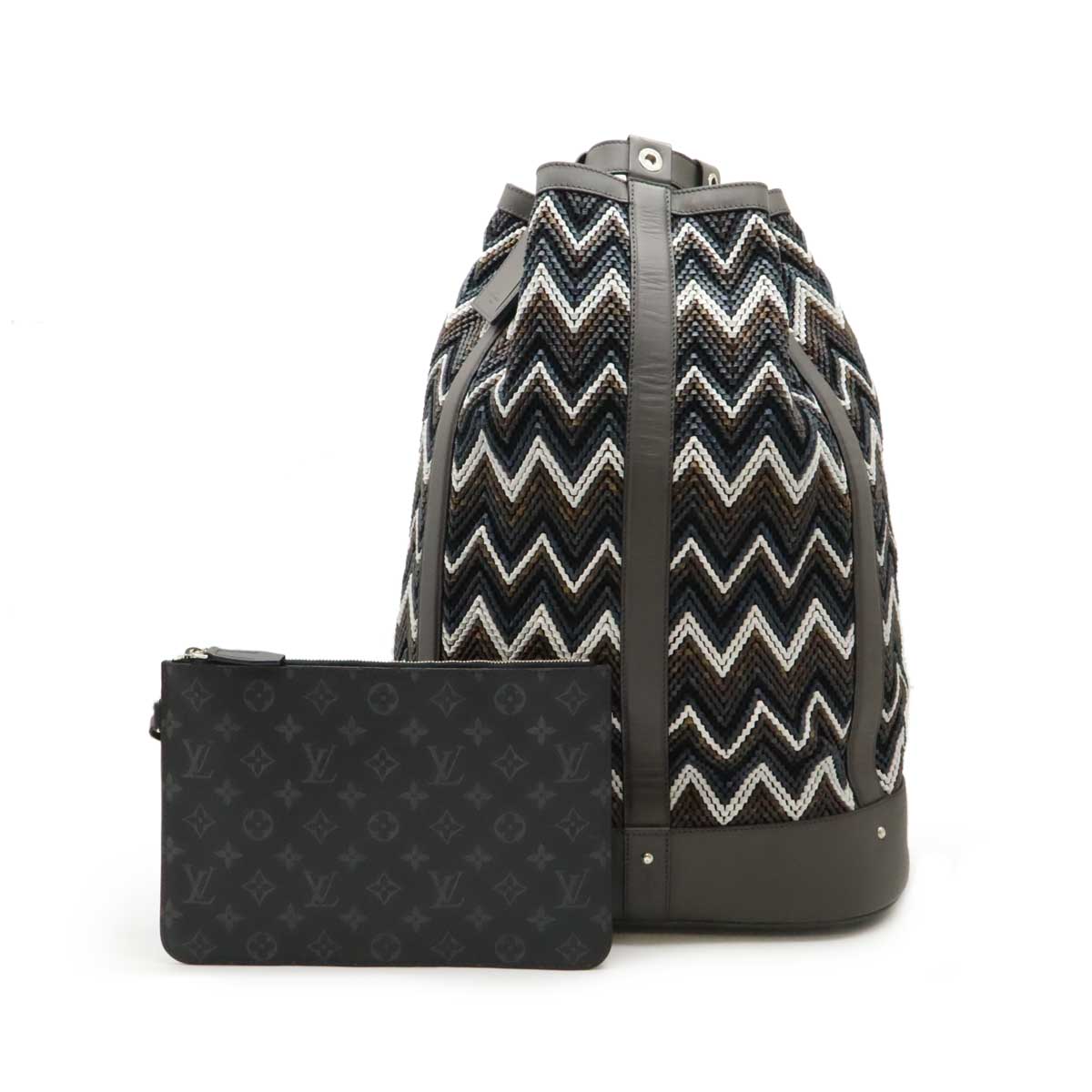 バックパック ショルダーバッグ バケットバッグ 巾着型 PVC レザー グレー マルチカラー ポーチ付き M4308