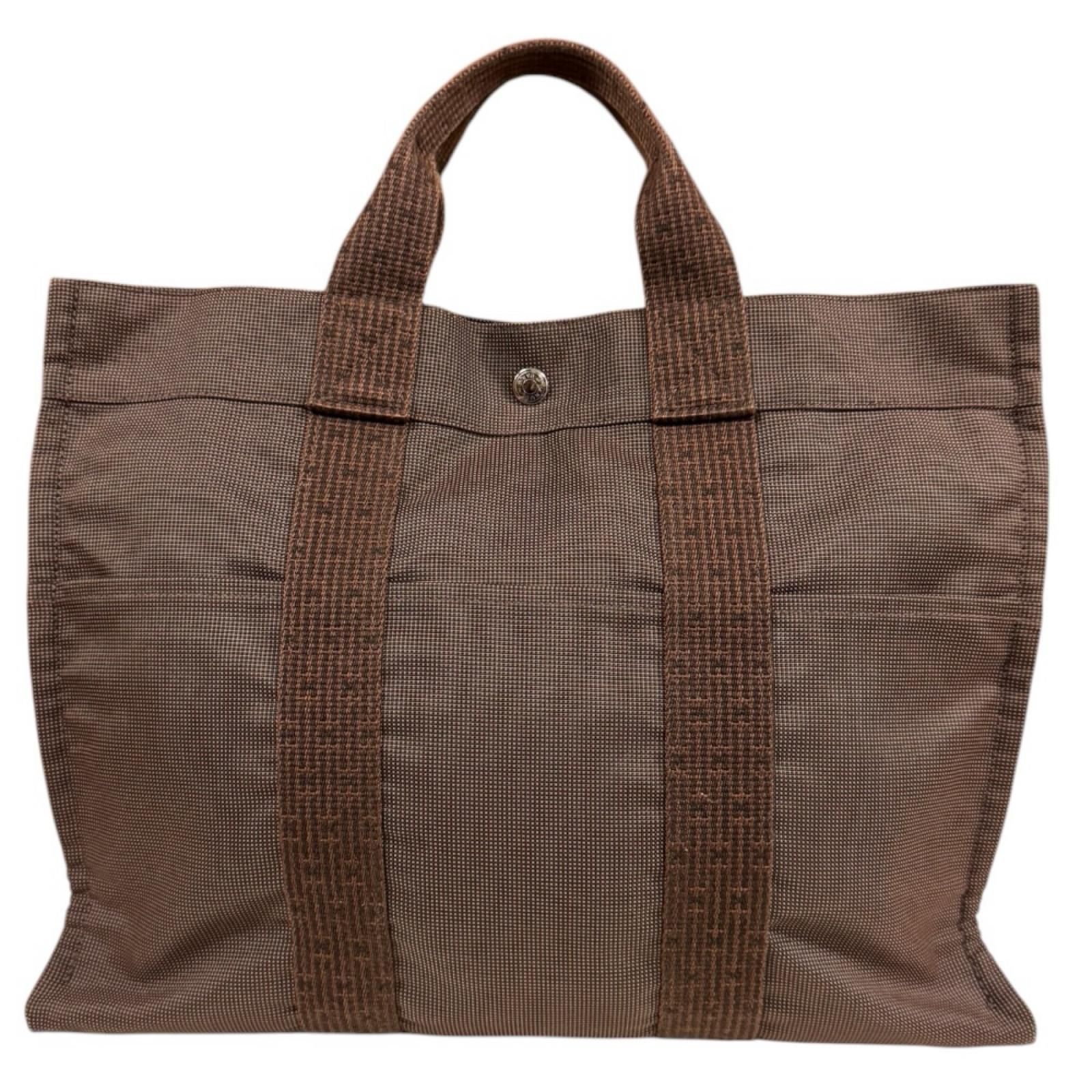 エルメス トートMM エールライン トートバッグ キャンバス ブラウン HERMES 中古