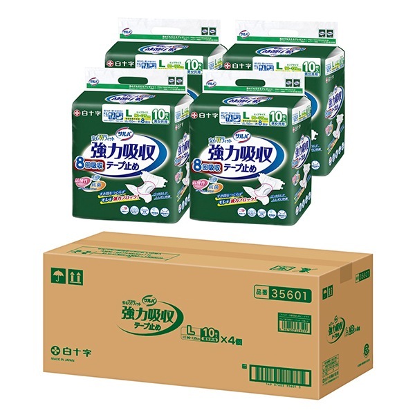 【4個セット】白十字 サルバ 強力吸収テープ止め L 10枚