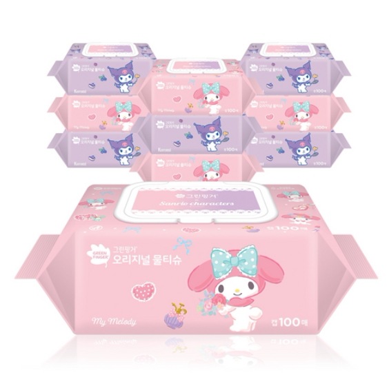 オリジナル ウェットティッシュ サンリオエディション キャップ付き, 100枚, 10個