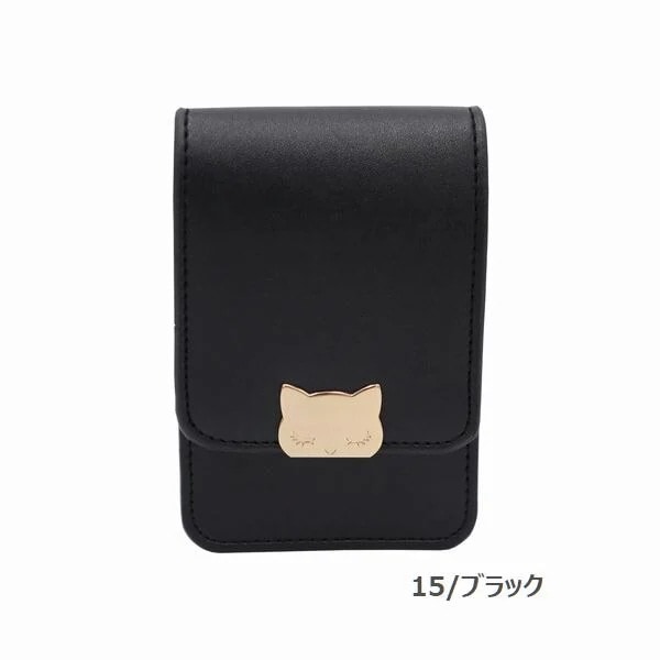 ポーチ レディースバッグ レディースファッション クラスプ 猫 ねこちゃん キャット ネコ マチ 黒