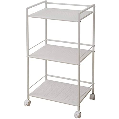 [山善] スチールラック 幅42.5奥行30高さ82.5cm 耐荷重30kg 3段 2WAY仕様(ストッパー付きキャスター/固定式アジャスター) パンチング仕様 場所を選ばない 組立品 ホワイト CP
