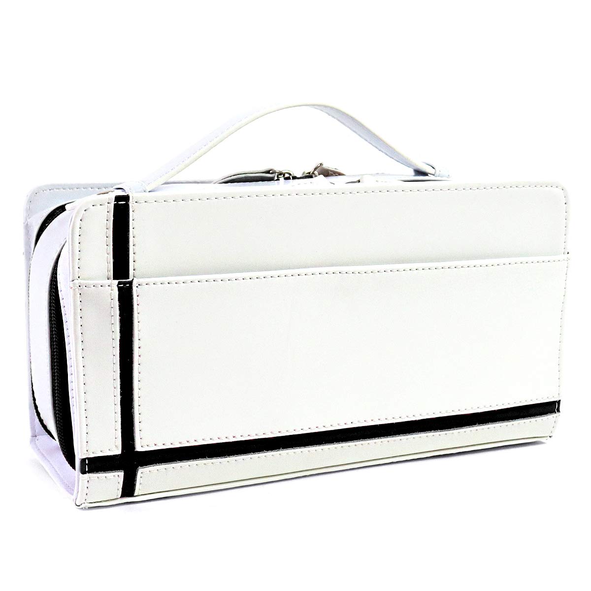 【新規OPEN】【期間限定】高級馬革ホースレザー使用！前面にブラッククロスライン搭載！スクエアタイプ！ダブルファスナー式！BOX型セカンドバッグ　WH/BK