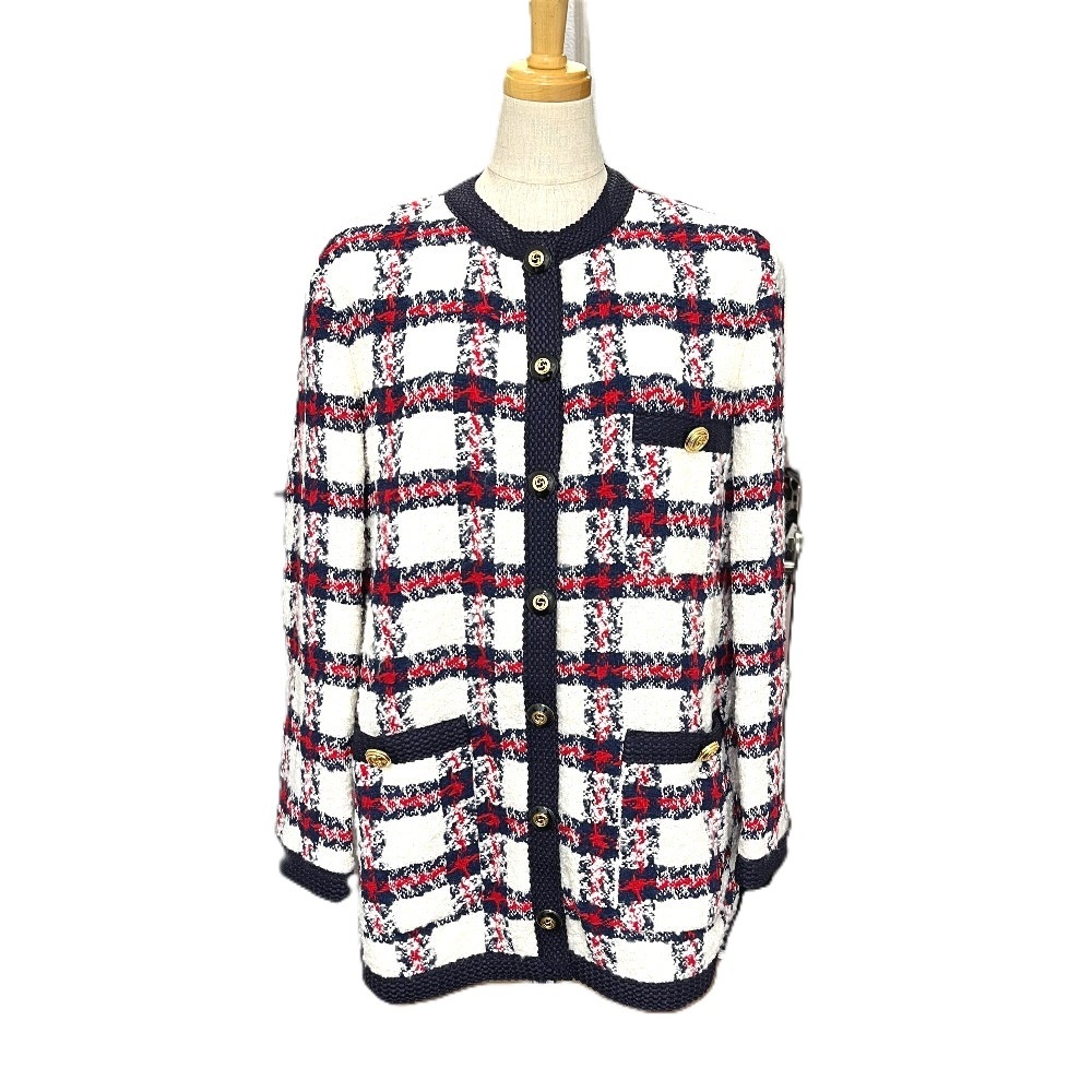 ジャケット 660820 GGボタン アパレル 服 ノーカラー アウター カーディガン ツイード マルチカラー