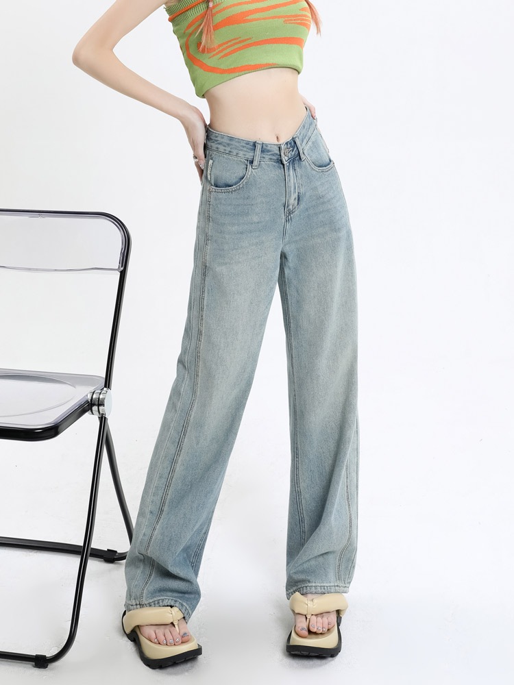 ジーンズ女性新作洋ナシ体型パンツニッチデザインセンスビッグサイズ女性脂肪mm薄型ワイドパンツ 4,851円