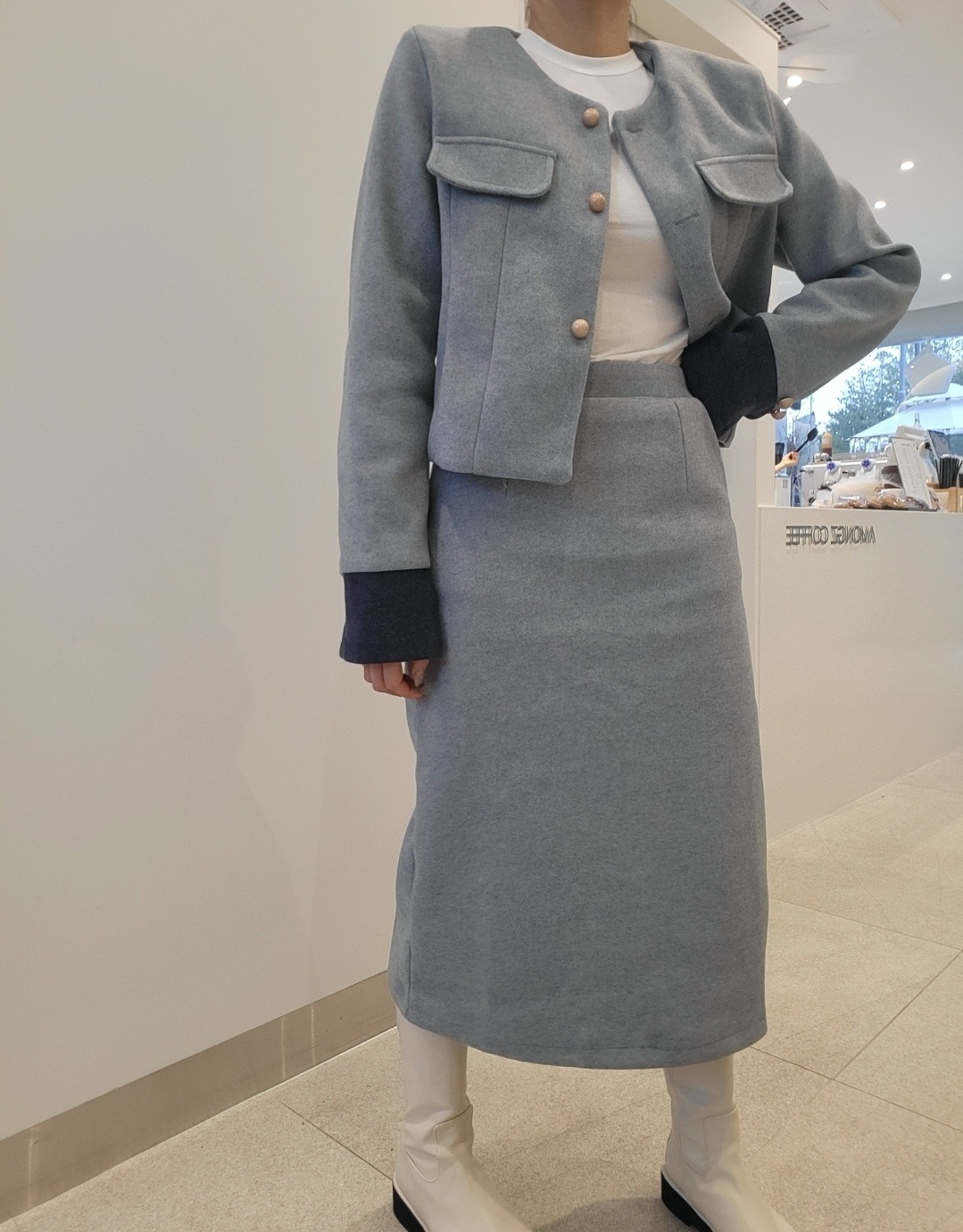 ((トミーセット)) ロングスカートセット 配色ジャケットセット 袖配色 スーツツーピース