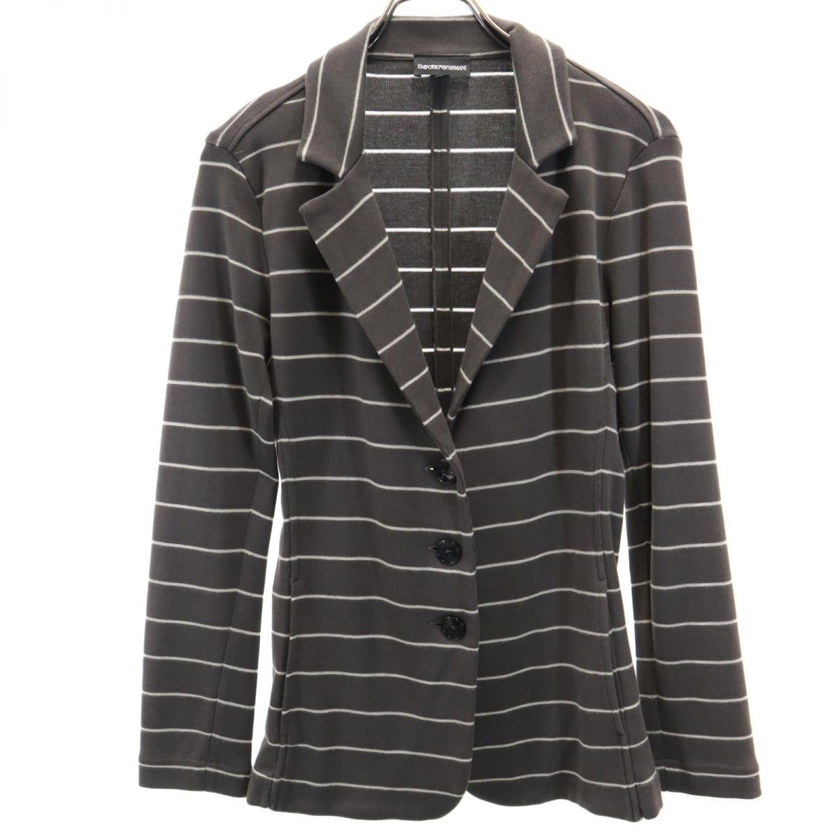 ボーダー柄 テーラードジャケット 40 グレー レディース