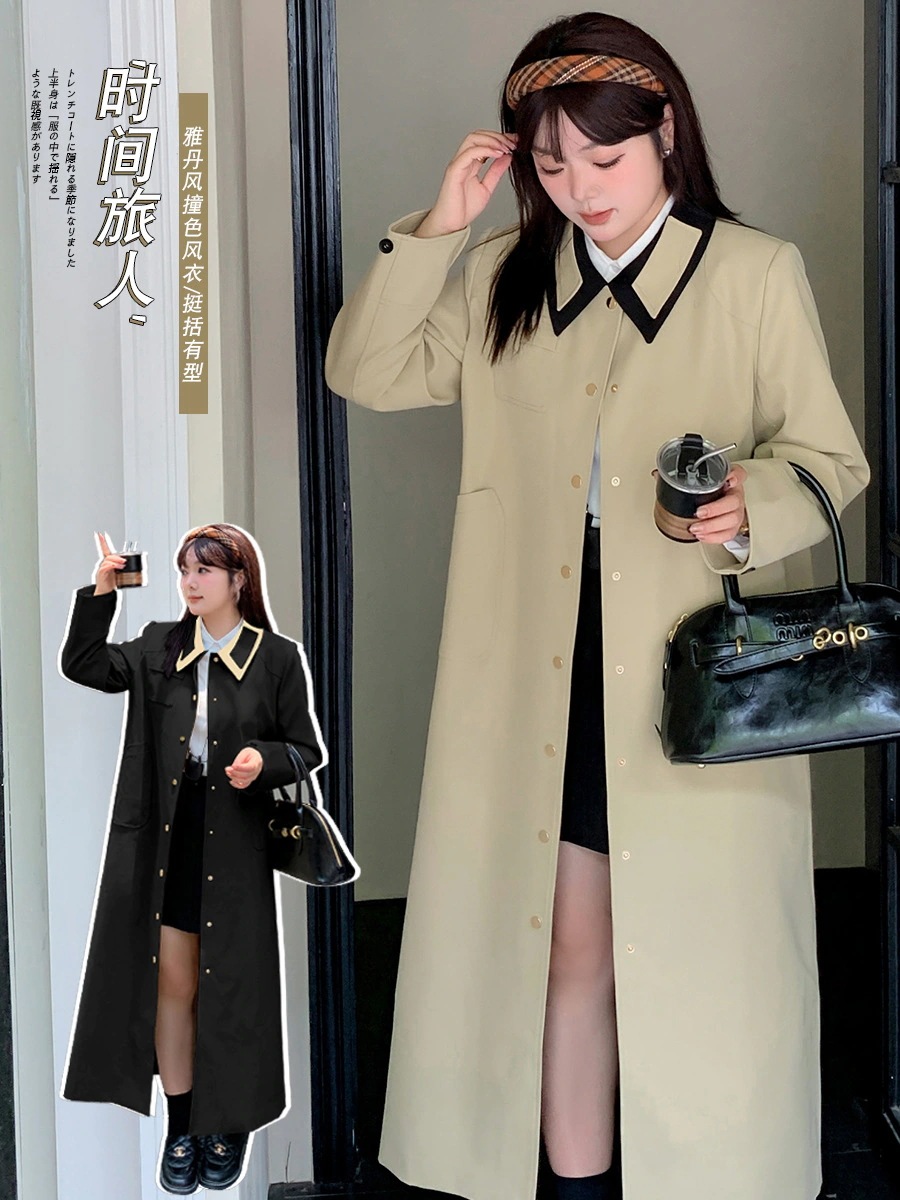 シンプル 体型カバー メガ割 レディース 2024秋新品 大きいサイズ 【ぽちゃまに】 通勤 ロングコート トレンチコート