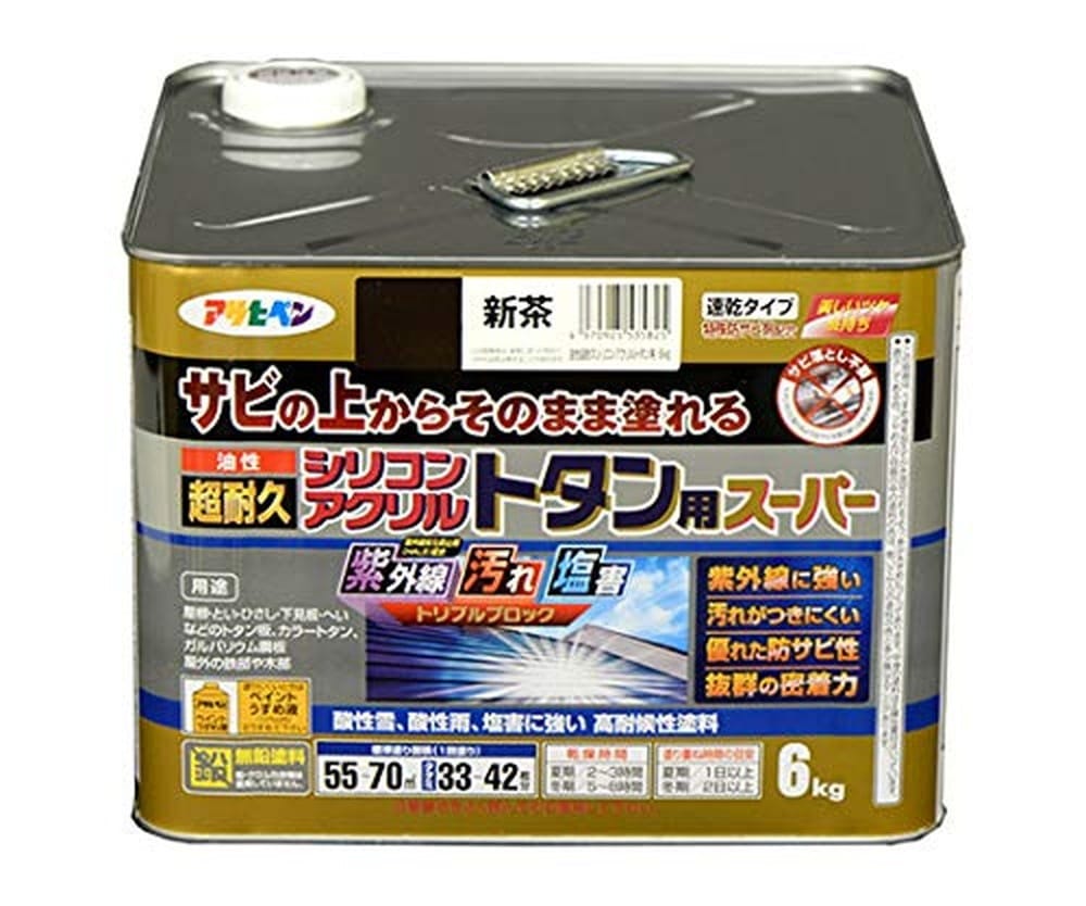 （まとめ買い）サビ止め兼用上塗り塗料 油性超耐久シリコンアクリルトタン用 6kg 新茶 [x3]