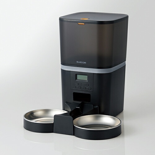 ペット用 自動給餌器 2匹用 タイマー機能付 録音機能付 2ボウル ペット用品 ブラック