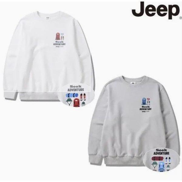 []ユニセックスアドベンチャーグラフィックホワイトマンツーマンTシャツ JP4TSU856