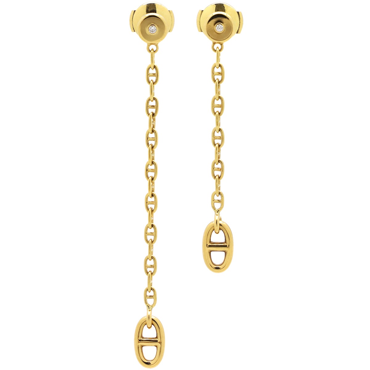 エルメス HERMES ピアス ニューファランドール チェーン K18YG ダイヤモンド イエローゴールド イエローゴールド ドロップピアス シェーヌダンクル ダイヤ Au750 18K 【箱】【