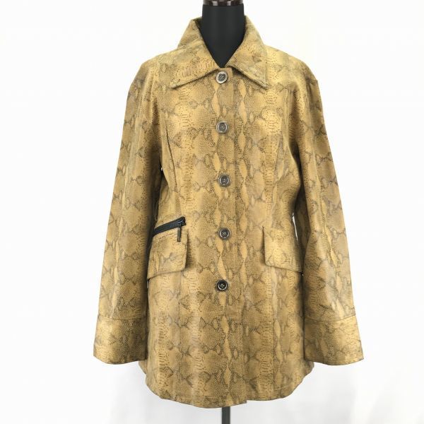 ラマンドラ本革/型押し加工/レザーコート/アウター【Womens size-F/茶系】ピッグスキン/両前ポケット/LAMANDORABA867L
