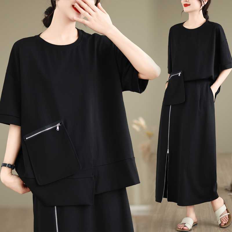 「ファットガール」 2024夏今週の割引は 25% オフです新品 上下セット Tシャツ+ロングスカート ゴム 大きいサイズ 体型カバー レディース セットアップ メガ割