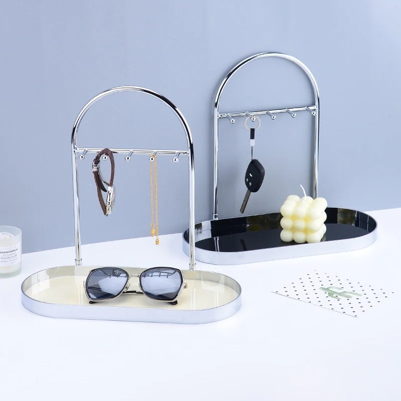 アクセサリー スタンド アーチフレーム トレイ フック付き キースタンド シンプル 小物トレイ ホワイト ブラック 収納 インテリア 韓国