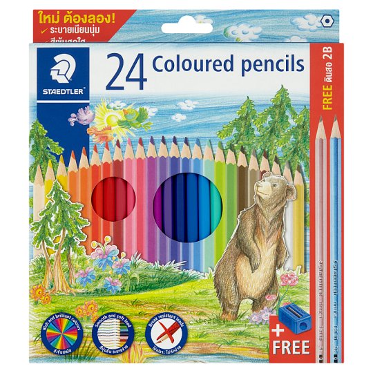 ステッドラーStaedtler 24 Coloured Pencils + Free 2B Pencils + Sharpener